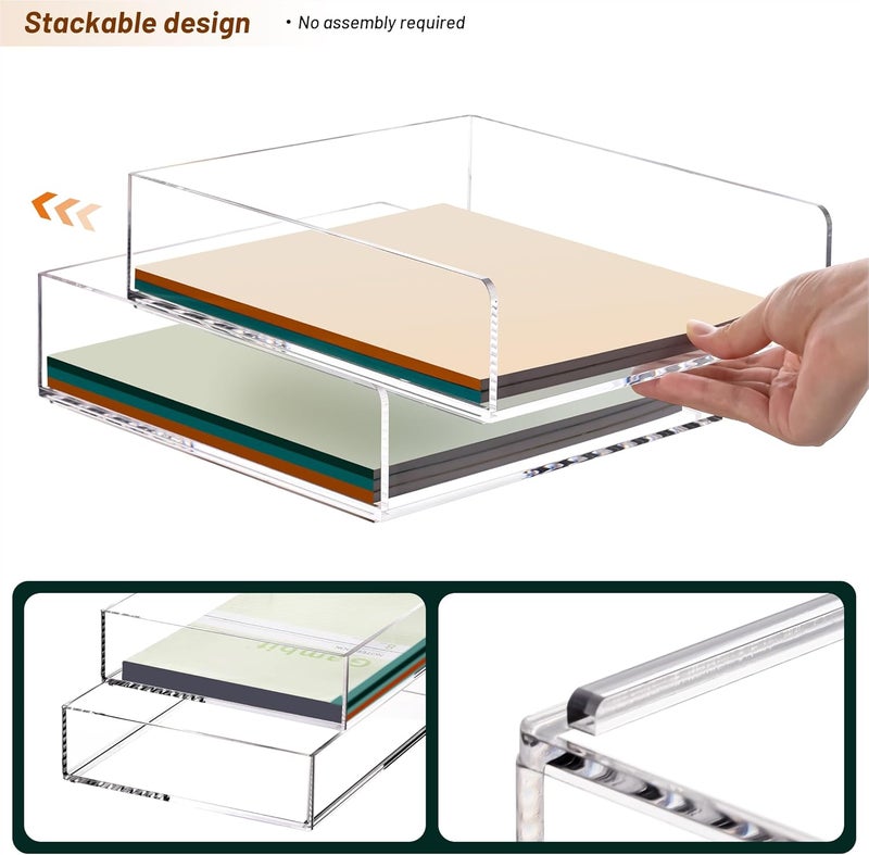 HeZone Paper Organizer Letter Tray, Clear Acrylic Paper Tray, School Teacher Office Supplies Organization, Stackable Desk File Organizer, Classroom Decor and Accessories-2 Pack… - Image 5